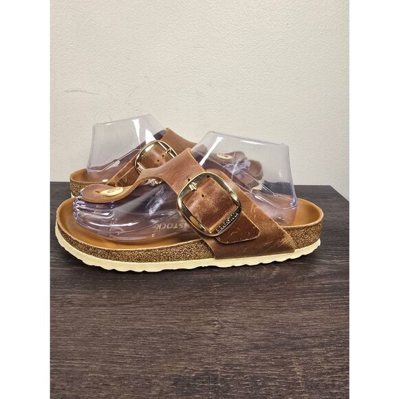 Birkenstock Gizeh Big Gold Buckle Cognac Brown Leather Size 39 Women’s Size 8 - Picture 1 of 7